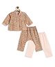 Tiber Taber 100% Cotton Woven Full Sleeves Floral Printed Jhabla & Pajamas Night Suit - Yellow