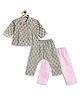 Tiber Taber 100% Cotton Woven Full Sleeves Floral Printed Jhabla & Pajamas Night Suit - Green