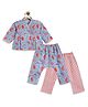 Tiber Taber 100% Cotton Woven Full Sleeves Floral Printed Jhabla & Pajamas Night Suit - Blue
