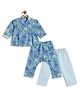Tiber Taber 100% Cotton Woven Full Sleeves Floral Printed Jhabla & Pajamas Night Suit - Blue