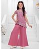 Ministitch Pleated Georgette Woven Half Sleeves Leaves Embroidered & Sequin Embellished Kurti Palazzo & Dupatta Set - Pink