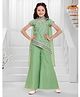 Ministitch Pleated Georgette Woven Half Sleeves Leaves Embroidered & Sequin Embellished Kurti Palazzo & Dupatta Set - Green