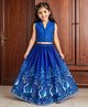 Bitiya By Bhama Silk Woven Sleeveless Ethnic Motifs & Cranes Printed Lehenga Choli Set - Navy Blue