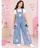 Kiddopanti Denim Sleeveless Cutie Crew Text Printed Cargo Style Dungarees - Sky Blue