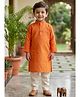Snowflakes Cotton Woven Full Sleeves Solid Kurta & Pyjama Set - Orange & Off White