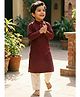 Snowflakes Cotton Woven Full Sleeves Solid Kurta & Pyjama Set - Maroon & Off White