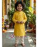Snowflakes Cotton Woven Full Sleeves Solid Kurta & Pyjama Set - Yellow & Off White