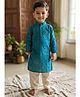 Snowflakes Silk Woven Full Sleeves Tree Printed Kurta & Pyjama Set - Blue & Off White