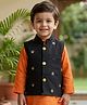 Snowflakes Rayon Woven Sleeveless Ethnic Embroidered Jacket - Black