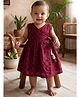 Snowflakes Rayon Woven Sleeveless Geometric Printed Dress - Maroon
