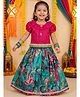 Snowflakes Rayon Woven Half Puffed Sleeves Abstract Printed & Lace Embellished Lehenga & Choli Set - Pink & Green