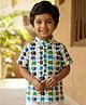 Snowflakes Cotton Woven Half Sleeves Elephant Printed Short Kurta - White