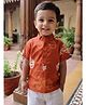 Snowflakes Cotton Woven Half Sleeves Motorcycle Printed Short Kurta - Dark Orange