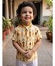 Snowflakes Cotton Woven Half Sleeves People Printed Short Kurta - Cream