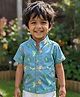 Snowflakes Cotton Woven Half Sleeves Dinosaur Printed Shirt - Blue