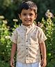Snowflakes Cotton Woven Half Sleeves Lion Face Printed Shirt - Beige