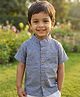 Snowflakes Cotton Woven Half Sleeves Zebra Printed Shirt - Blue