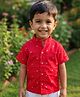 Snowflakes Cotton Woven Half Sleeves Yatch Printed Shirt - Red