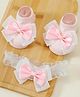 Ziory Cotton Knit Bow Applique Detailed Socks & Headband Set - White