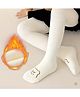 Ziory Cotton Knit Bear Designed Tights - White