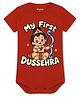 Arvesa Cotton Knit Dussehra Theme Half Sleeves My First Dussehra Text Printed Onesie - Red
