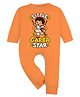 Arvesa Cotton Knit Navratri Theme Full Sleeves Little Garba Star Text Printed Romper - Orange