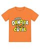 Arvesa Cotton Knit Navratri Theme Half Sleeves Little Dandiya Cutie Text Printed Tee - Orange