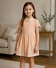 Clothe Funn Cotton Knit Half Sleeves Floral Printed Striped Dress - Orange