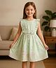Clothe Funn Cotton Knit Sleeveless Floral Printed & Bow Applique Detailed Dress - Green