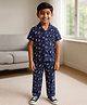 Clothe Funn Cotton Knit Half Sleeves Space Theme Printed Coordinating Shirt & Pants Night Suit - Medieval Blue