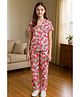 Clothe Funn Cotton Knit Half Sleeves Watermelon Printed Coordinating Shirt & Pants Night Suit - Fuschia
