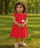 Clothe Funn Cotton Knit Half Puffed Sleeves Hearts Printed Bow Applique Detailed Dress - Red