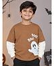 Kiddopanti Cotton Blend Knit Halloween Theme Full Doctor Sleeves Boo Text Printed Tee - Brown