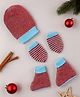 Little Angels Knit Colour Blocked & Striped Cap Mittens & Socks - Blue & Maroon - Circumference 23 Cm
