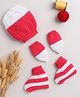 Little Angels Knit Colour Blocked & Striped Cap Mittens & Socks - Red & White - Circumference 23 Cm