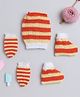 Little Angels Knit Striped Cap Mittens & Socks - Red & Orange - Circumference 23 Cm