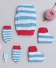 Little Angels Knit Striped Cap Mittens & Socks - Red & Blue - Circumference 23 Cm