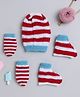 Little Angels Knit Striped Cap Mittens & Socks - Red & Blue - Circumference 23 Cm