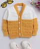 Little Angels Knit Full Sleeves Colour Blocked Cardigan - Mustard & White
