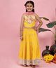 Little Bansi Cotton Woven Sleeveless Floral Printed Lace Embellished Choli & Lehenga With Dupatta Set - Yellow