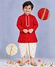 Little Bansi Cotton Woven Full Sleeves Lace Embellished Kurta & Dhoti Set - Red