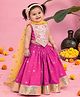 Little Bansi Cotton Woven Sleeveless Floral Printed Lace Embellished Choli & Lehenga With Dupatta Set - Rani Pink