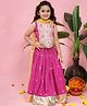Little Bansi Cotton Woven Sleeveless Floral Printed Lace Embellished Choli & Lehenga With Dupatta Set - Rani Pink