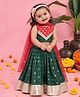Little Bansi Cotton Woven Sleeveless Floral Foil Printed Lace Embellished Choli & Lehenga With Dupatta Set - Green
