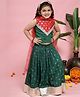 Little Bansi Cotton Woven Sleeveless Floral Foil Printed Lace Embellished Choli & Lehenga With Dupatta Set - Green