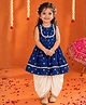 Little Bansi Cotton Woven Sleeveless Bandhani Printed Lace Embellished Kurti & Dhoti Set - Blue