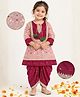 Little Bansi Cotton Woven Full Sleeves Solid Kurti & Dhoti Set - Light Pink & Maroon