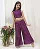 Little Bansi Brocade Woven Sleeveless Floral Embroidered Top & Palazzo Set - Purple