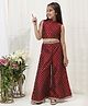 Little Bansi Brocade Woven Sleeveless Floral Embroidered Top & Palazzo Set - Maroon