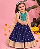 Little Bansi Cotton Woven Sleeveless Leaves Embroidered Lace Embellished Choli & Lehenga With Dupatta Set - Royal Blue